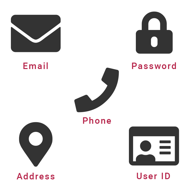 Email, Password, Phone, Address, User ID